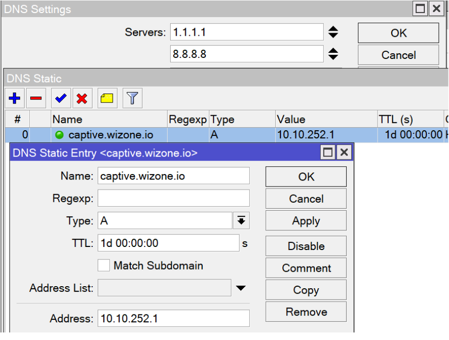 Mikrotik DNS Static Entry