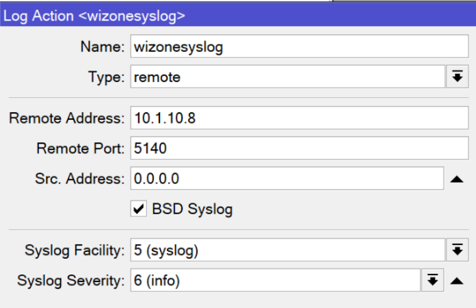 Mikrotik Remote Syslog Action