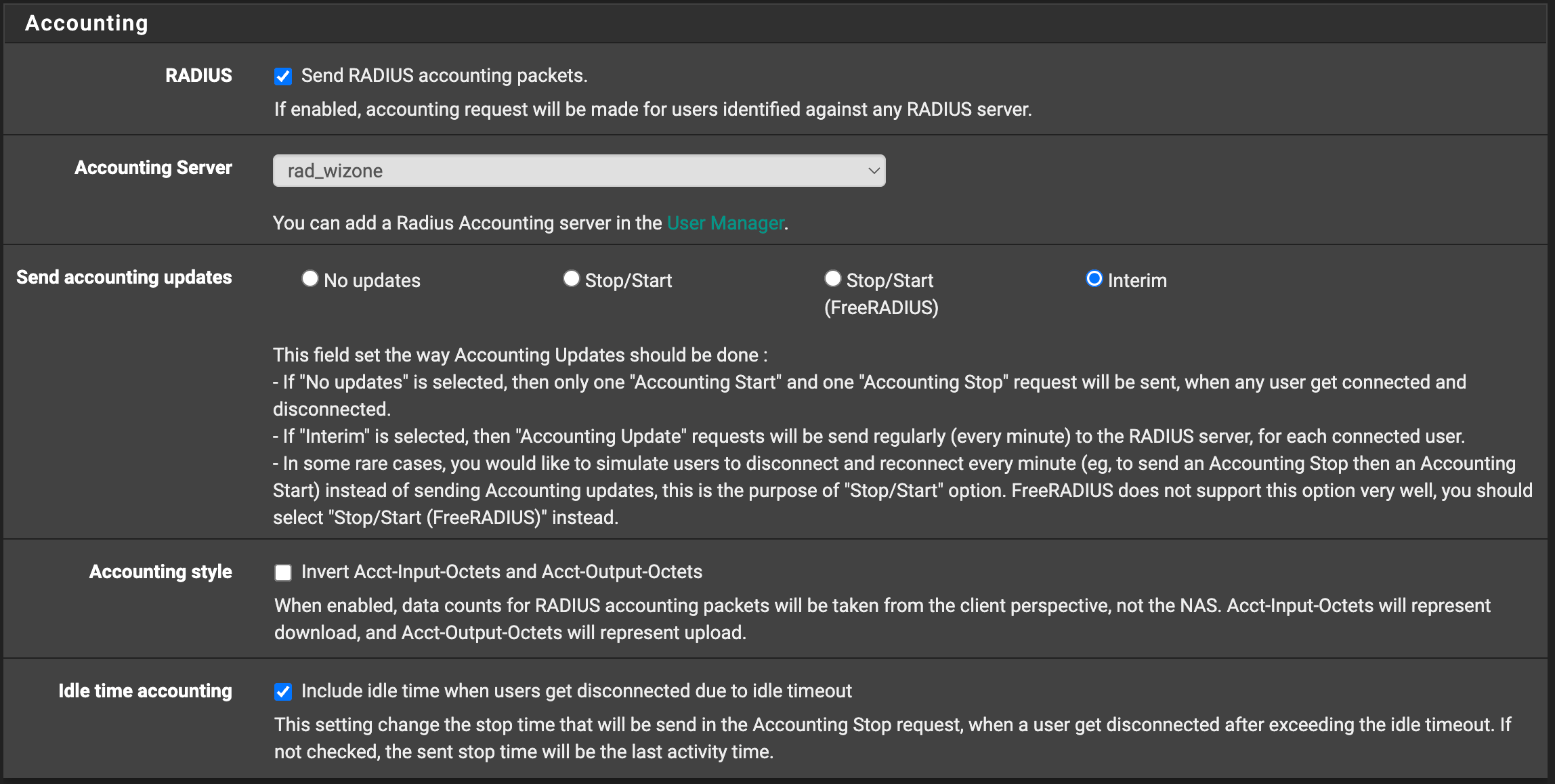 Captive Portal Accounting Options