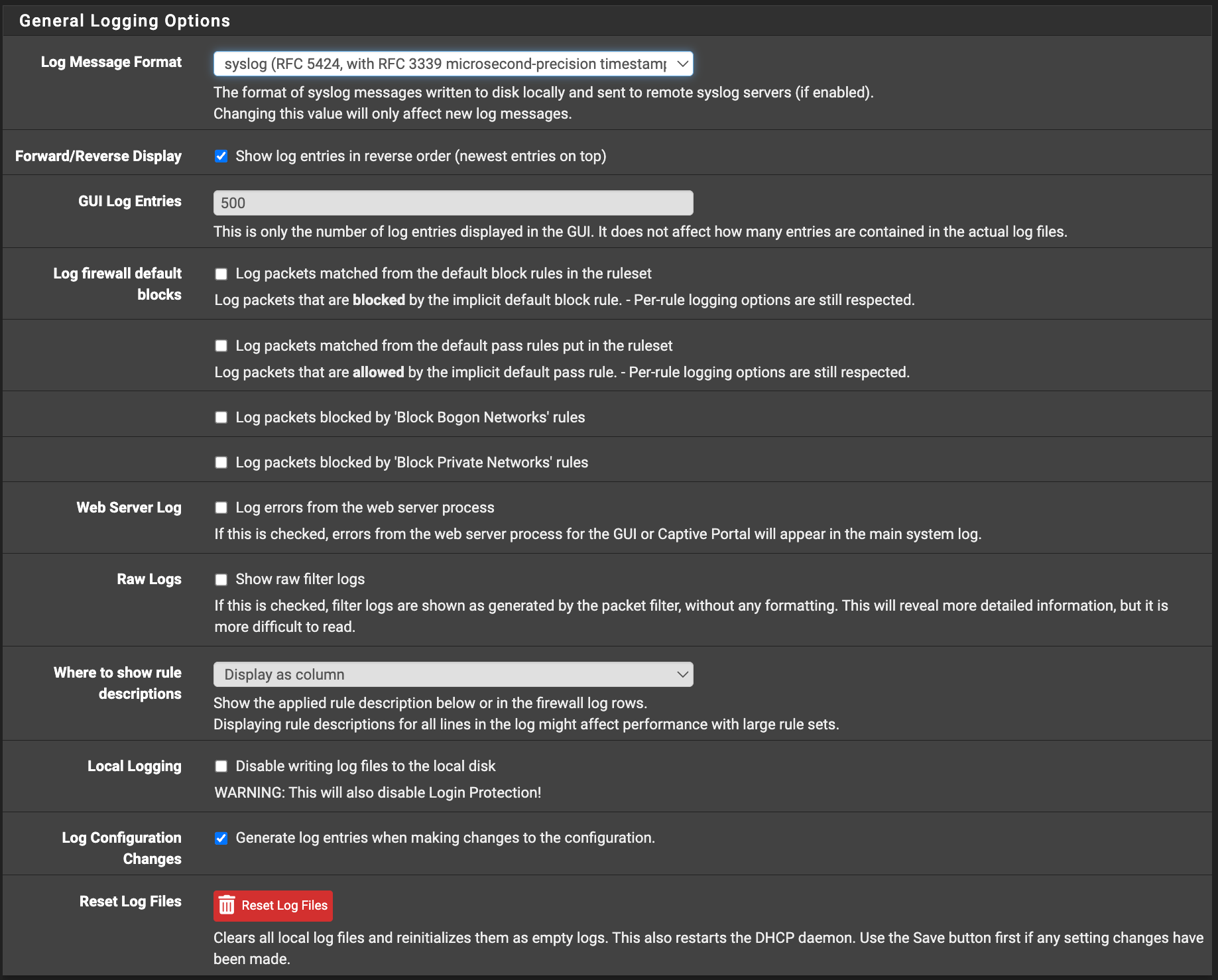 General Logging Options