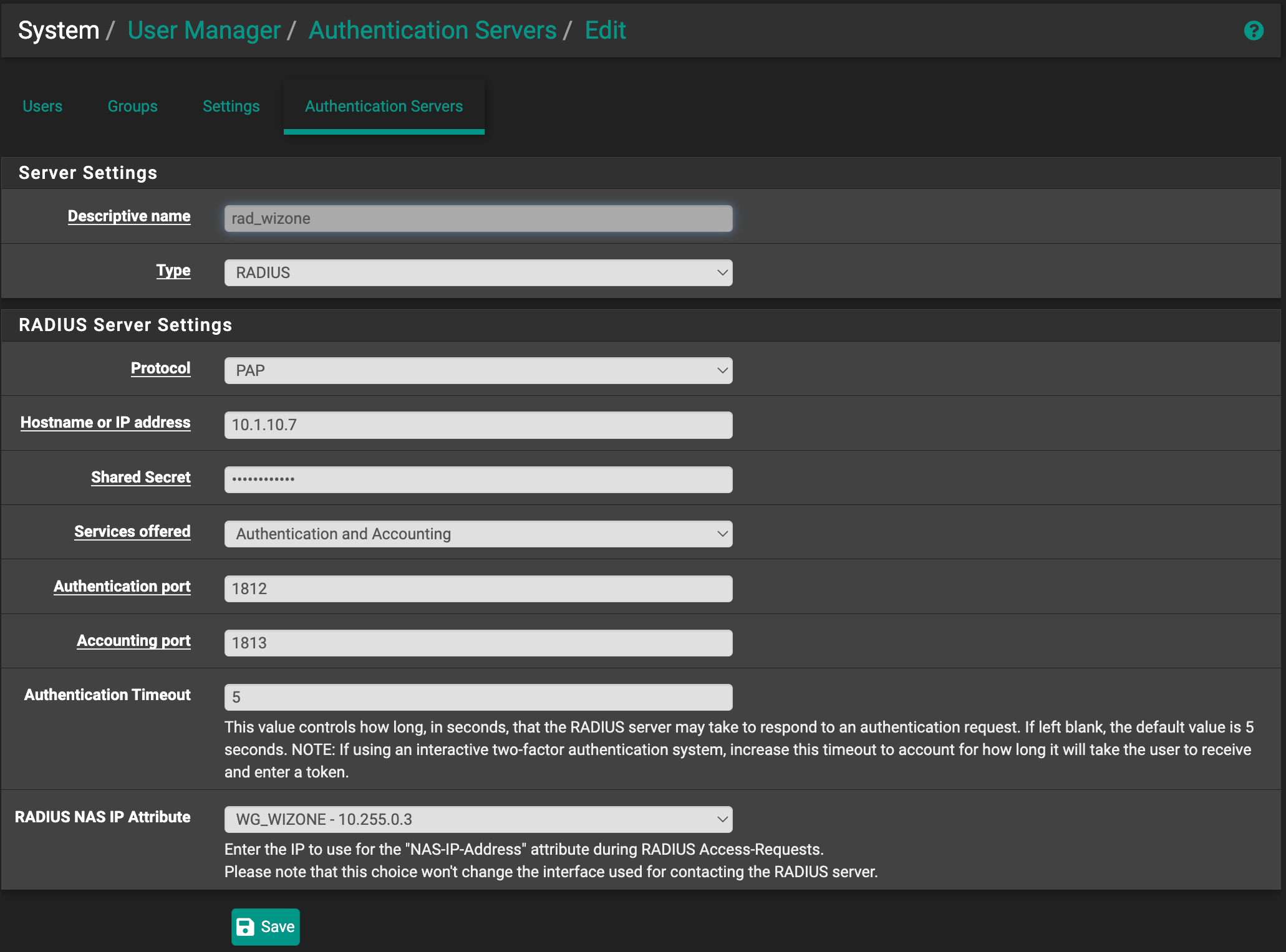 RADIUS Server Configuration