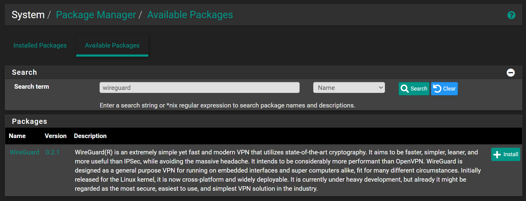 WireGuard Package Search