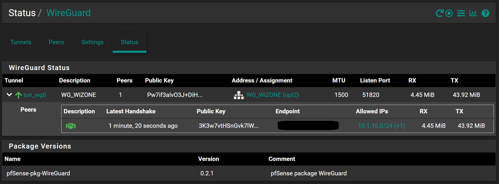 WireGuard Status Screen