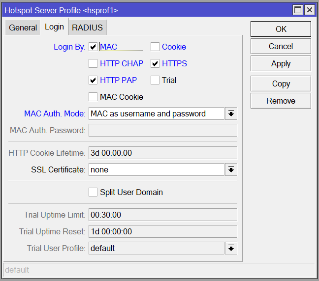 Server Profile — Login Tab