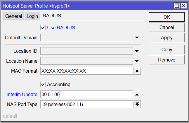 Server Profile — RADIUS Tab
