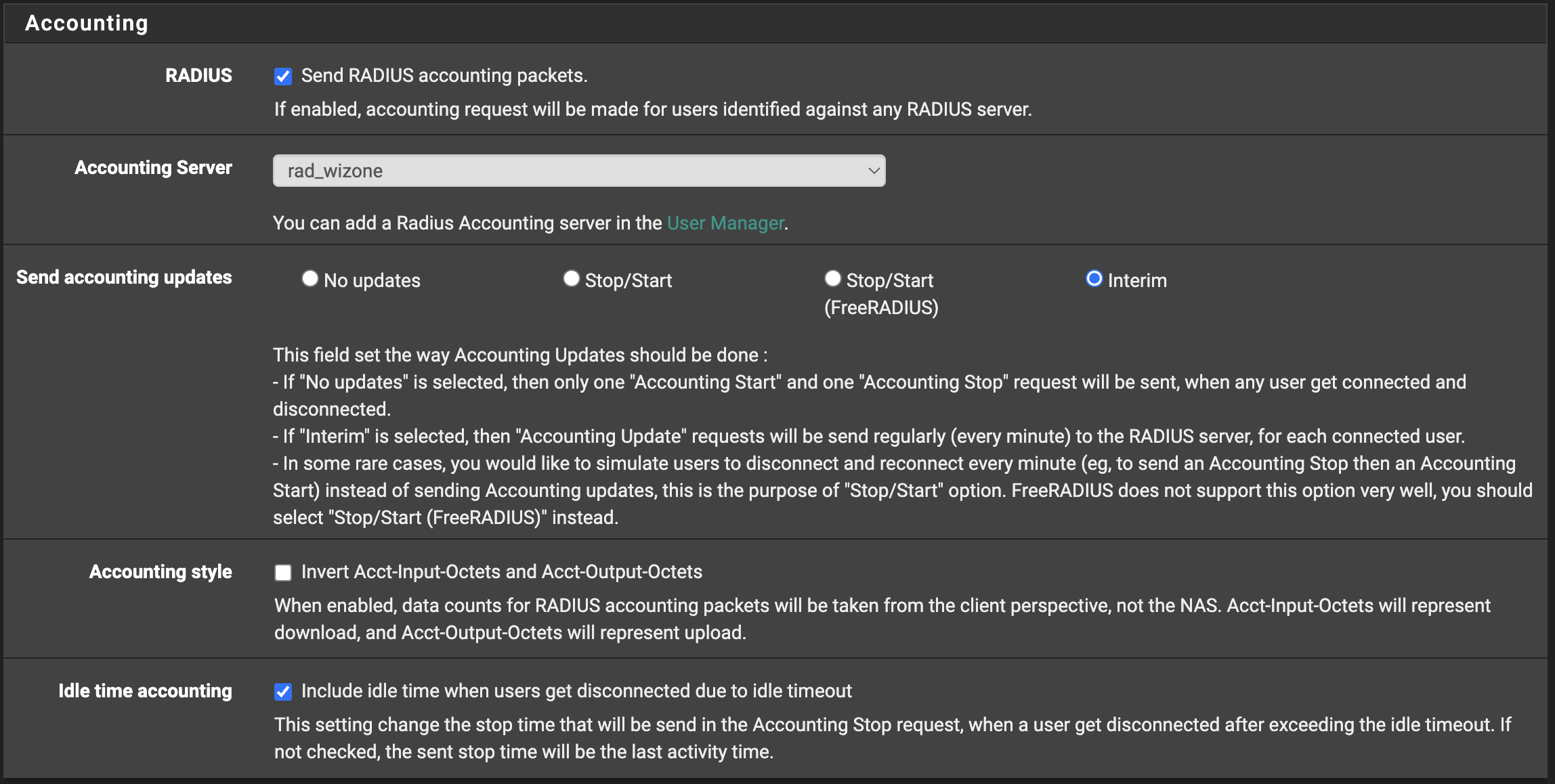 Captive Portal Accounting Options
