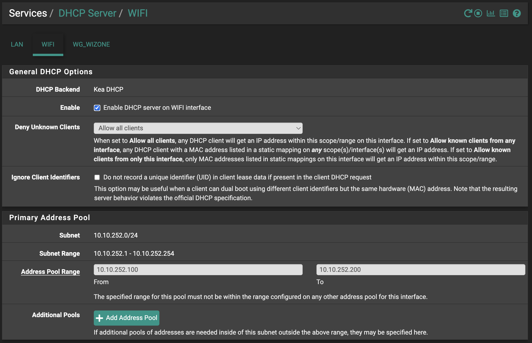WiFi DHCP Configuration