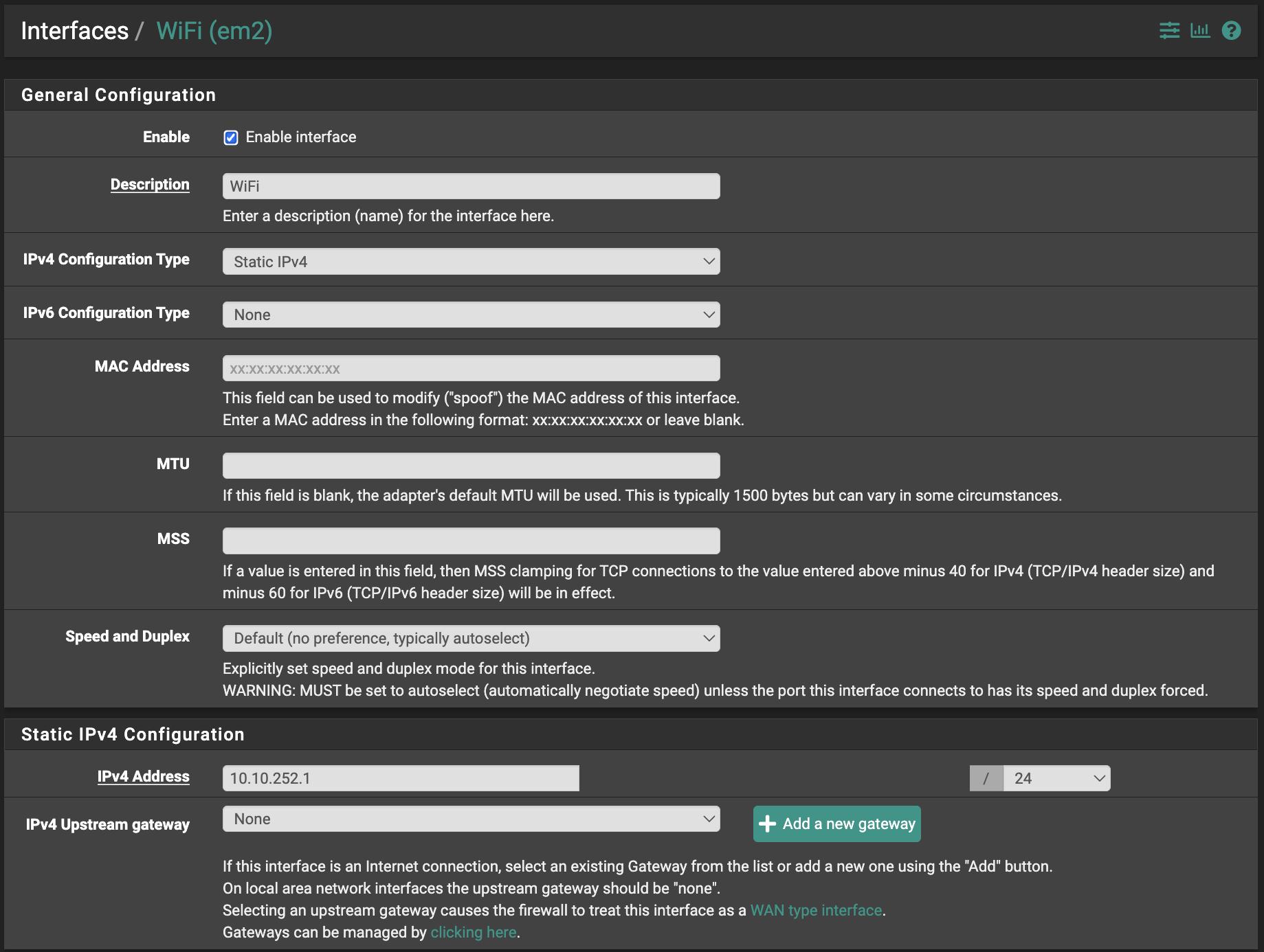 WiFi Interface Configuration