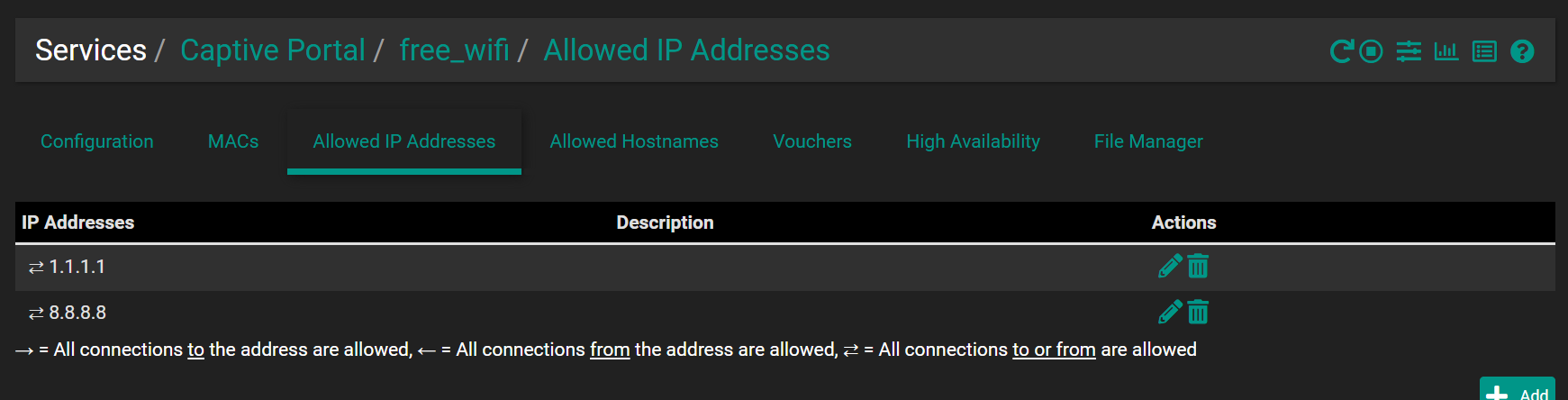 Captive Portal Allowed IP Addresses