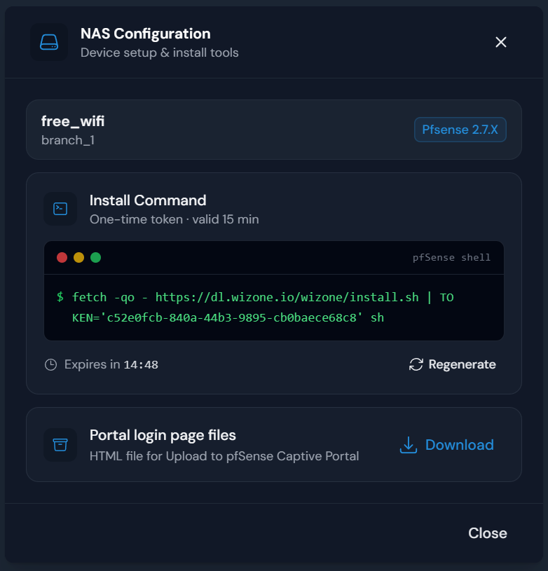WiZone Portal NAS Configuration