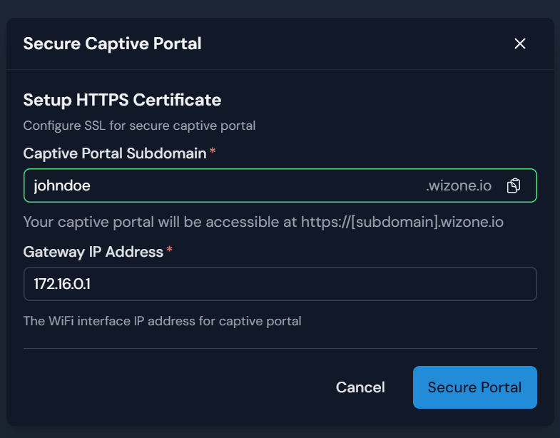 Secure Captive Portal - Setup Domain
