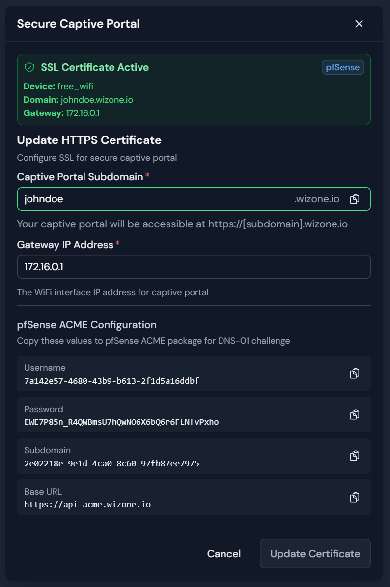 Secure Captive Portal - ACME Credentials